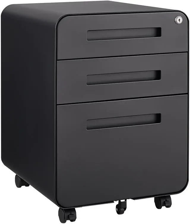 Main image of Black 3 Drawer Mobile File Cabinet, Under Desk Anti-Tilt Cold Rolled Steel Storage Cabinet for Legal/Letter/A4 Files