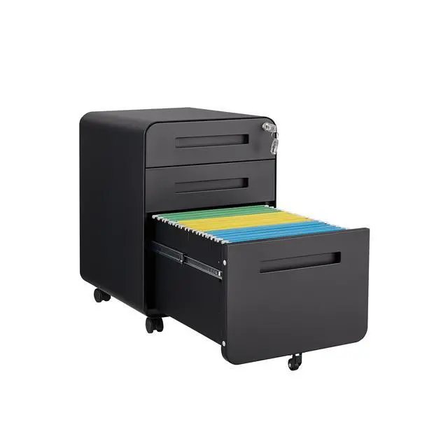 Alt view image 4 of 7 - Black 3 Drawer Mobile File Cabinet, Under Desk Anti-Tilt Cold Rolled Steel Storage Cabinet for Legal/Letter/A4 Files