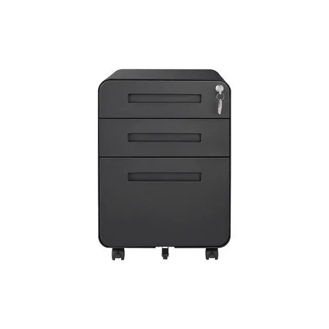 Alt view image 5 of 7 - Black 3 Drawer Mobile File Cabinet, Under Desk Anti-Tilt Cold Rolled Steel Storage Cabinet for Legal/Letter/A4 Files