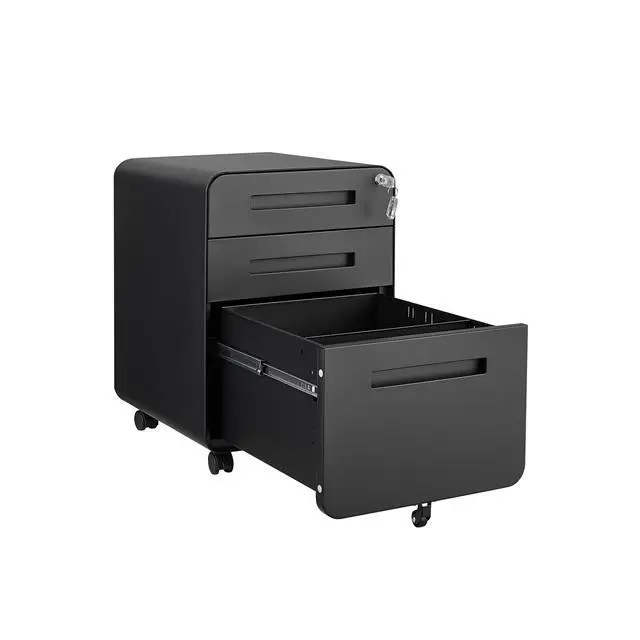 Alt view image 7 of 7 - Black 3 Drawer Mobile File Cabinet, Under Desk Anti-Tilt Cold Rolled Steel Storage Cabinet for Legal/Letter/A4 Files