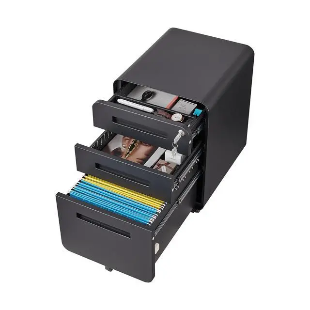 Alt view image 6 of 7 - Black 3 Drawer Mobile File Cabinet, Under Desk Anti-Tilt Cold Rolled Steel Storage Cabinet for Legal/Letter/A4 Files