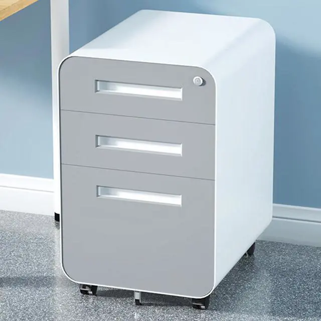Alt view image 2 of 7 - White 3 Drawer Mobile Under Desk File Cabinet, Simple Versatile Storage Cabinet for Legal, Letter & A4 Files, 5-Wheel Anti-Tipping, Cold Rolled Steel, Waterproof & Moisture-Proof