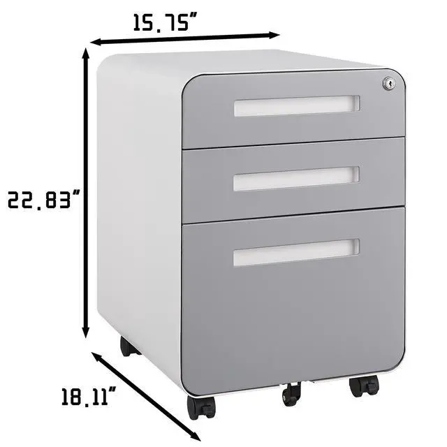 Alt view image 3 of 7 - White 3 Drawer Mobile Under Desk File Cabinet, Simple Versatile Storage Cabinet for Legal, Letter & A4 Files, 5-Wheel Anti-Tipping, Cold Rolled Steel, Waterproof & Moisture-Proof