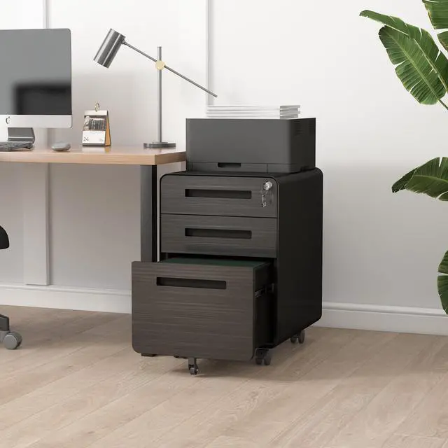 Alt view image 2 of 7 - 3 Drawer Mobile File Cabinet Under Desk Office,Simple Style Versatile Storage Cabinet for Legal/Letter/A4 Files, 5 Wheel Design Anti-Tilting Cold Rolled Steel Waterproof Moisture-Proof Black