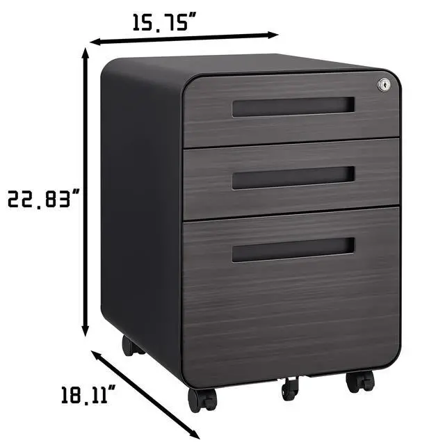 Alt view image 3 of 7 - 3 Drawer Mobile File Cabinet Under Desk Office,Simple Style Versatile Storage Cabinet for Legal/Letter/A4 Files, 5 Wheel Design Anti-Tilting Cold Rolled Steel Waterproof Moisture-Proof Black