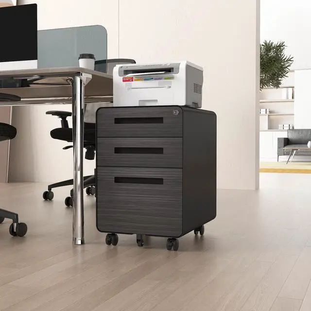 Alt view image 4 of 7 - 3 Drawer Mobile File Cabinet Under Desk Office,Simple Style Versatile Storage Cabinet for Legal/Letter/A4 Files, 5 Wheel Design Anti-Tilting Cold Rolled Steel Waterproof Moisture-Proof Black