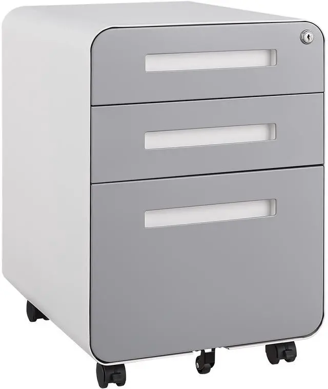 Main image of White 3 Drawer Mobile Under Desk File Cabinet, Simple Versatile Storage Cabinet for Legal, Letter & A4 Files, 5-Wheel Anti-Tipping, Cold Rolled Steel, Waterproof & Moisture-Proof