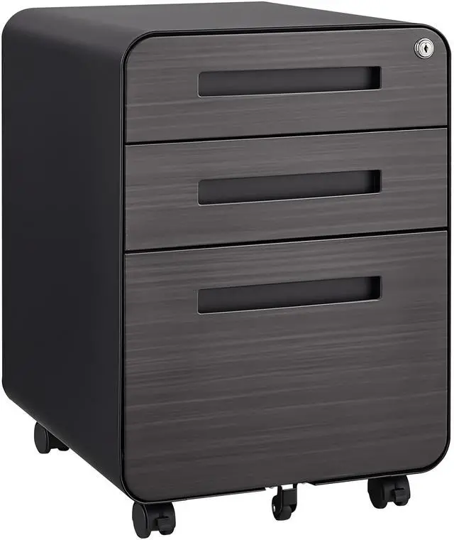 Main image of 3 Drawer Mobile File Cabinet Under Desk Office,Simple Style Versatile Storage Cabinet for Legal/Letter/A4 Files, 5 Wheel Design Anti-Tilting Cold Rolled Steel Waterproof Moisture-Proof Black
