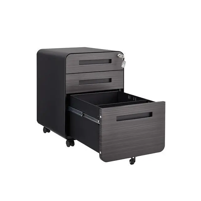 Alt view image 7 of 7 - 3 Drawer Mobile File Cabinet Under Desk Office,Simple Style Versatile Storage Cabinet for Legal/Letter/A4 Files, 5 Wheel Design Anti-Tilting Cold Rolled Steel Waterproof Moisture-Proof Black