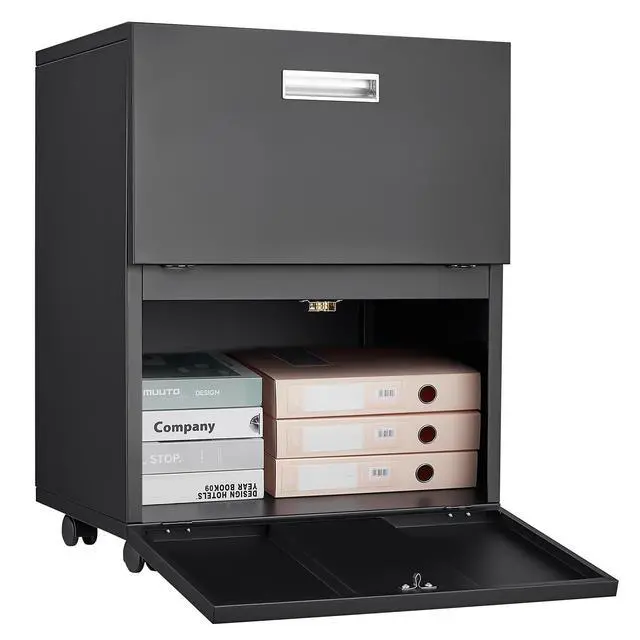 Alt view image 4 of 7 - Black 2 Door Steel Mobile Printer Cabinet, Office Furniture Copier Stand with Filing Pedestal