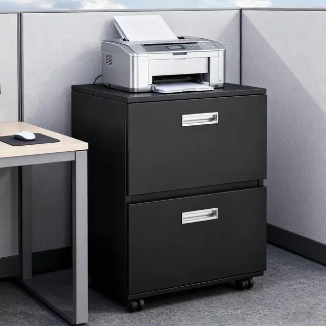 Alt view image 2 of 7 - Black 2 Door Steel Mobile Printer Cabinet, Office Furniture Copier Stand with Filing Pedestal
