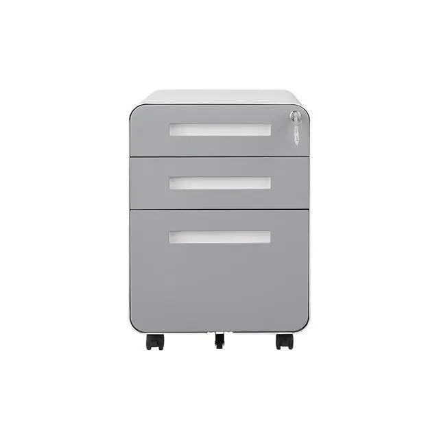Alt view image 4 of 7 - White 3 Drawer Mobile Under Desk File Cabinet, Simple Versatile Storage Cabinet for Legal, Letter & A4 Files, 5-Wheel Anti-Tipping, Cold Rolled Steel, Waterproof & Moisture-Proof
