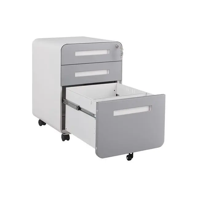 Alt view image 7 of 7 - White 3 Drawer Mobile Under Desk File Cabinet, Simple Versatile Storage Cabinet for Legal, Letter & A4 Files, 5-Wheel Anti-Tipping, Cold Rolled Steel, Waterproof & Moisture-Proof