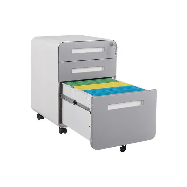 Alt view image 5 of 7 - White 3 Drawer Mobile Under Desk File Cabinet, Simple Versatile Storage Cabinet for Legal, Letter & A4 Files, 5-Wheel Anti-Tipping, Cold Rolled Steel, Waterproof & Moisture-Proof