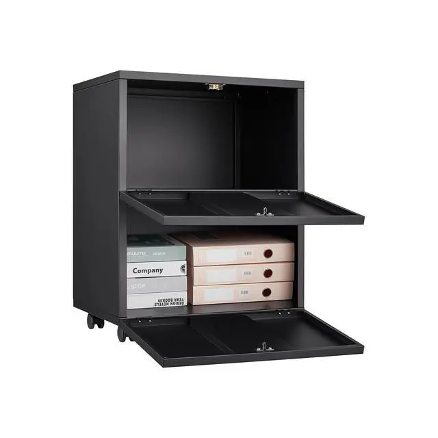 Alt view image 5 of 7 - Black 2 Door Steel Mobile Printer Cabinet, Office Furniture Copier Stand with Filing Pedestal