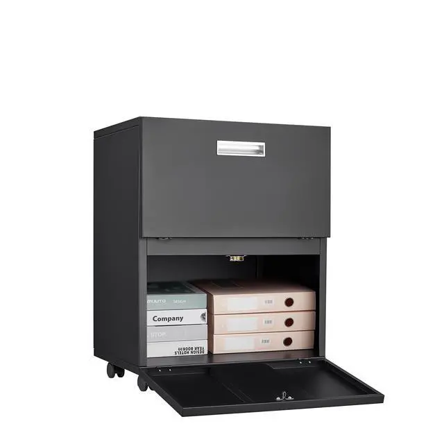 Alt view image 6 of 7 - Black 2 Door Steel Mobile Printer Cabinet, Office Furniture Copier Stand with Filing Pedestal
