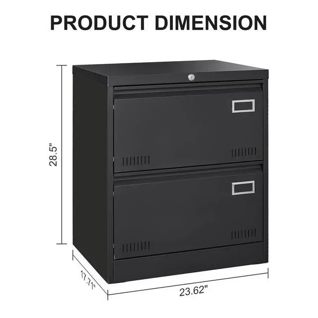 Alt view image 3 of 7 - 2 Drawer Lateral File Cabinet with Lock, Black Metal Vertical Filing Cabinet for Home Office, Fits Legal, Letter & A4 Size Files, Assembly Required