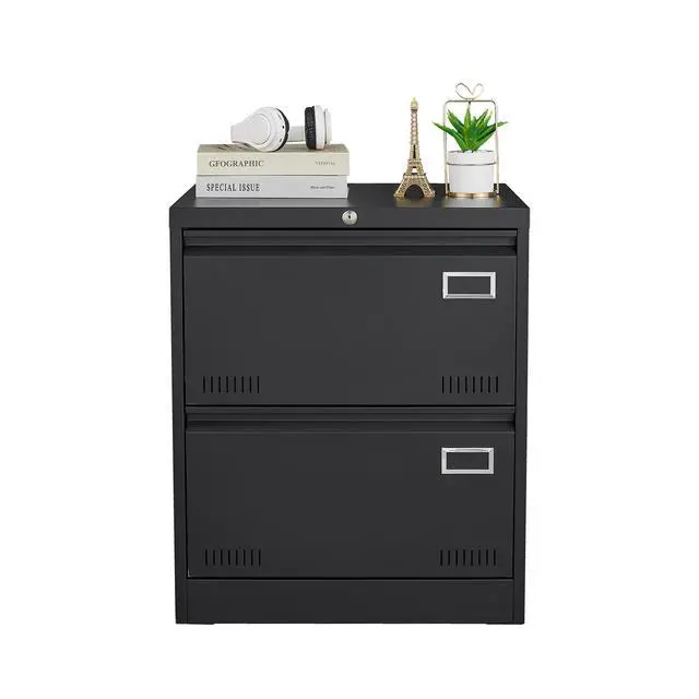 Alt view image 5 of 7 - 2 Drawer Lateral File Cabinet with Lock, Black Metal Vertical Filing Cabinet for Home Office, Fits Legal, Letter & A4 Size Files, Assembly Required