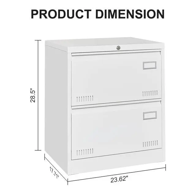 Alt view image 3 of 7 - 2 Drawer Lateral File Cabinet, White Lockable Metal Filing Cabinet for Legal, Letter & A4 Files, Home Office Storage Cabinet