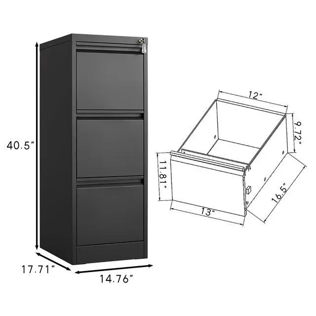 Alt view image 3 of 7 - Vertical 3 Drawer Locking File Cabinet, Steel Home Office Storage Cabinet Suitable for Letter, A4 and Legal Size Files