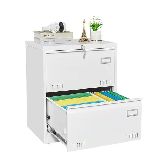 Alt view image 4 of 7 - 2 Drawer Lateral File Cabinet, White Lockable Metal Filing Cabinet for Legal, Letter & A4 Files, Home Office Storage Cabinet