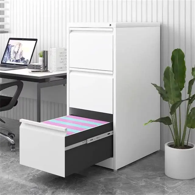Alt view image 2 of 7 - 3 Drawer Vertical File Cabinet with Lock, Narrow Metal Steel Storage Cabinet for Home Office, Fits A4, Legal & Letter Size Files, Assembly Required