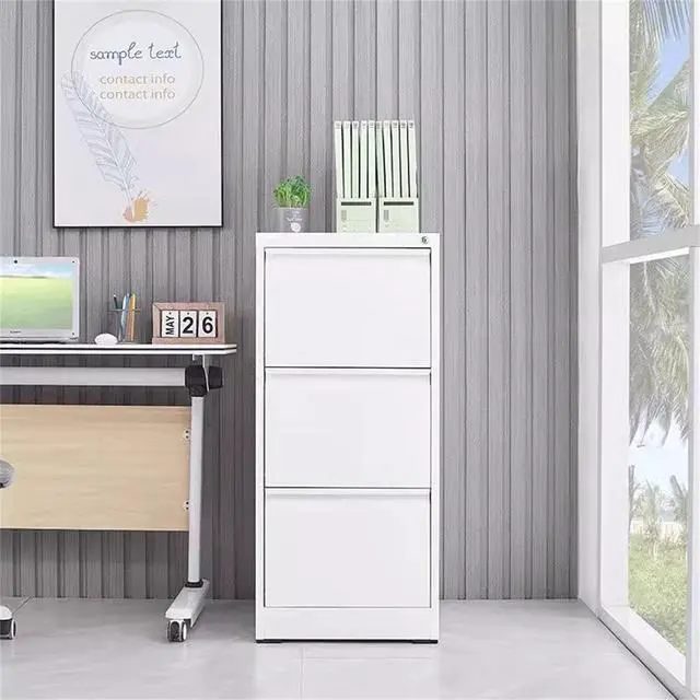 Alt view image 6 of 7 - 3 Drawer Vertical File Cabinet with Lock, Narrow Metal Steel Storage Cabinet for Home Office, Fits A4, Legal & Letter Size Files, Assembly Required