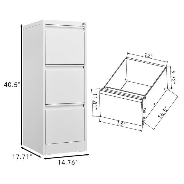 Alt view image 3 of 7 - 3 Drawer Vertical File Cabinet with Lock, Narrow Metal Steel Storage Cabinet for Home Office, Fits A4, Legal & Letter Size Files, Assembly Required