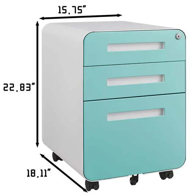 Alt view image 3 of 7 - 3 Drawer Mobile File Cabinet, Simple Style Multi-Functional Storage Cabinet with 5-Wheel Anti-Tilting Design, Cold Rolled Steel for Legal, Letter, A4 Files