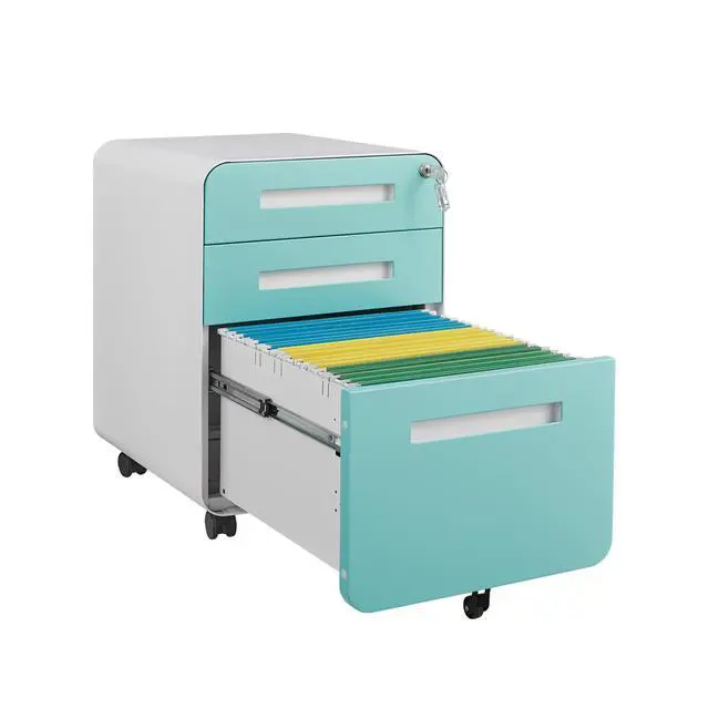 Alt view image 5 of 7 - 3 Drawer Mobile File Cabinet, Simple Style Multi-Functional Storage Cabinet with 5-Wheel Anti-Tilting Design, Cold Rolled Steel for Legal, Letter, A4 Files