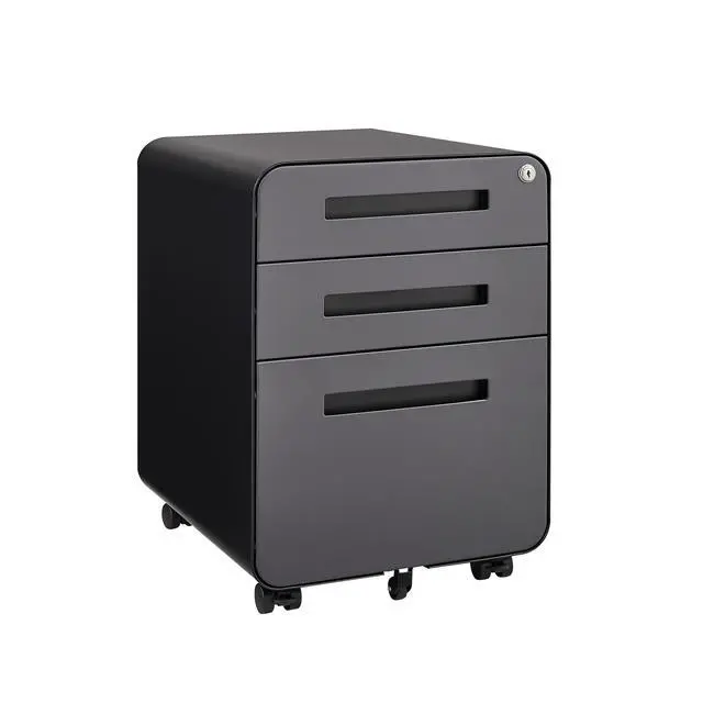 Alt view image 2 of 7 - Rounded 3 drawer mobile filing cabinet, simple style multifunctional legal/letter/A4 file storage cabinet, 5-wheel design with anti tilt cold-rolled steel material
