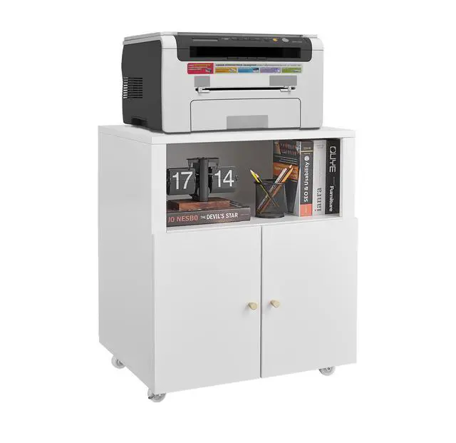 Alt view image 6 of 6 - Rolling Printer Stand with File Cabinet Door & Open Shelf, Mobile Lateral Filing Cabinet for Home Office, Fits Letter/Legal/A4 Files