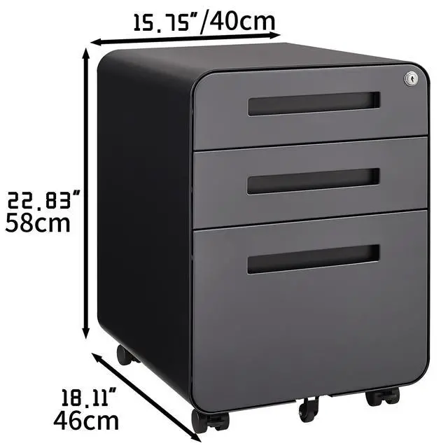 Alt view image 3 of 7 - Rounded 3 drawer mobile filing cabinet, simple style multifunctional legal/letter/A4 file storage cabinet, 5-wheel design with anti tilt cold-rolled steel material
