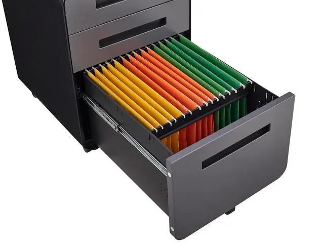 Alt view image 5 of 7 - Rounded 3 drawer mobile filing cabinet, simple style multifunctional legal/letter/A4 file storage cabinet, 5-wheel design with anti tilt cold-rolled steel material
