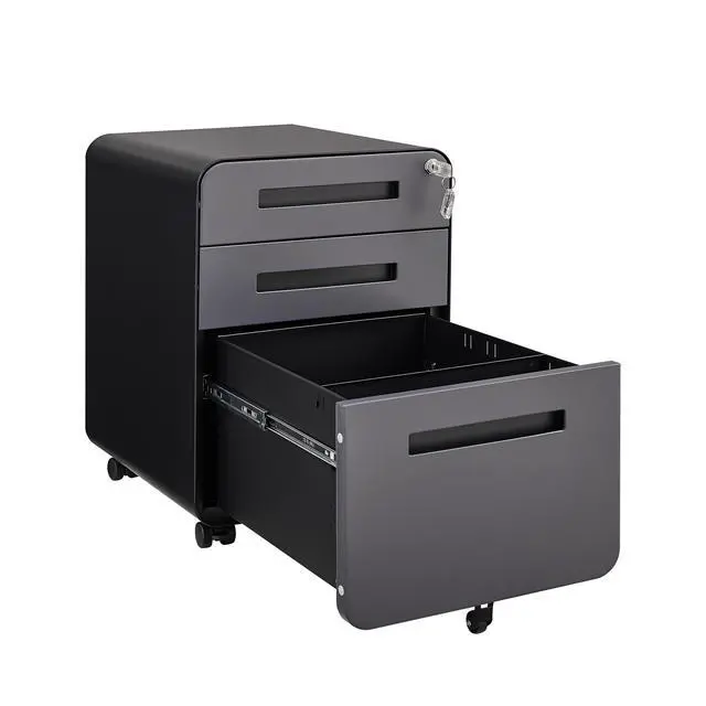 Alt view image 7 of 7 - Rounded 3 drawer mobile filing cabinet, simple style multifunctional legal/letter/A4 file storage cabinet, 5-wheel design with anti tilt cold-rolled steel material