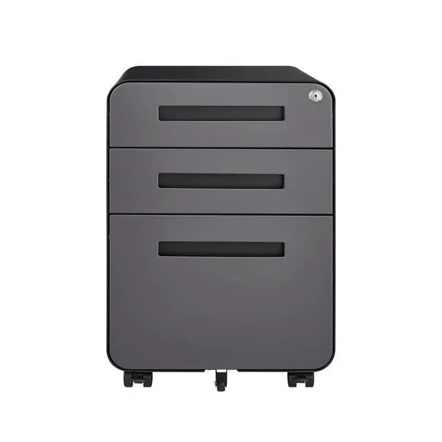 Alt view image 4 of 7 - Rounded 3 drawer mobile filing cabinet, simple style multifunctional legal/letter/A4 file storage cabinet, 5-wheel design with anti tilt cold-rolled steel material