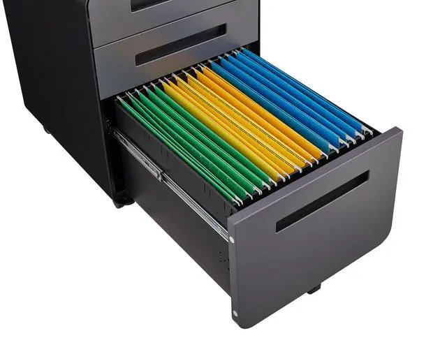 Alt view image 6 of 7 - Rounded 3 drawer mobile filing cabinet, simple style multifunctional legal/letter/A4 file storage cabinet, 5-wheel design with anti tilt cold-rolled steel material