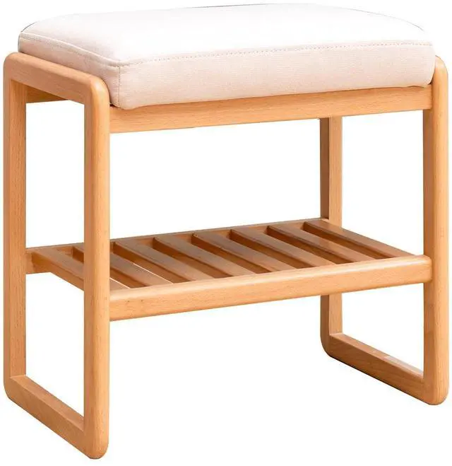 Main image of Natural Solid Wood Shoe Bench, Beech Wood Storage Rack Organizer with High Rebound Sponge Cushion