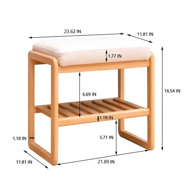 Alt view image 3 of 7 - Natural Solid Wood Shoe Bench, Beech Wood Storage Rack Organizer with High Rebound Sponge Cushion