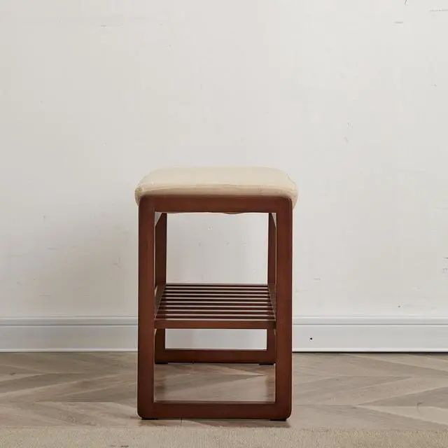 Alt view image 2 of 7 - (Walnut Color) Solid Wood Shoe Bench, Beech Wood Storage Rack Organizer with High Rebound Sponge Cushion