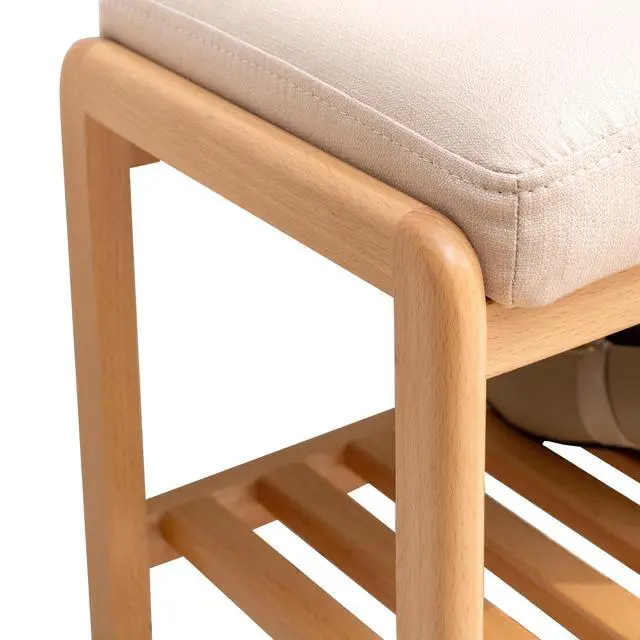 Alt view image 7 of 7 - Natural Solid Wood Shoe Bench, Beech Wood Storage Rack Organizer with High Rebound Sponge Cushion