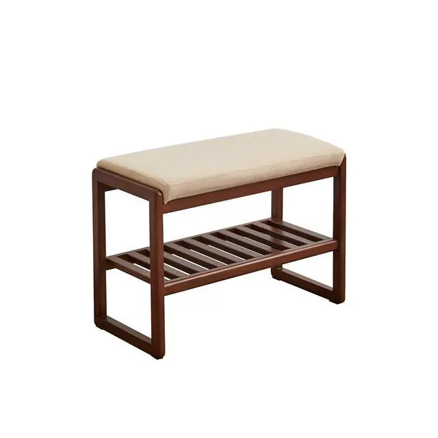 Alt view image 3 of 7 - (Walnut Color) Solid Wood Shoe Bench, Beech Wood Storage Rack Organizer with High Rebound Sponge Cushion