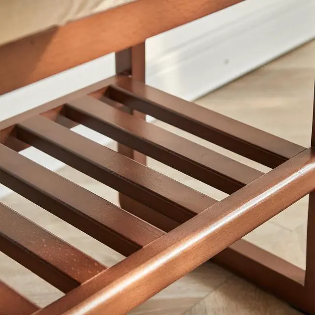 Alt view image 6 of 7 - (Walnut Color) Solid Wood Shoe Bench, Beech Wood Storage Rack Organizer with High Rebound Sponge Cushion