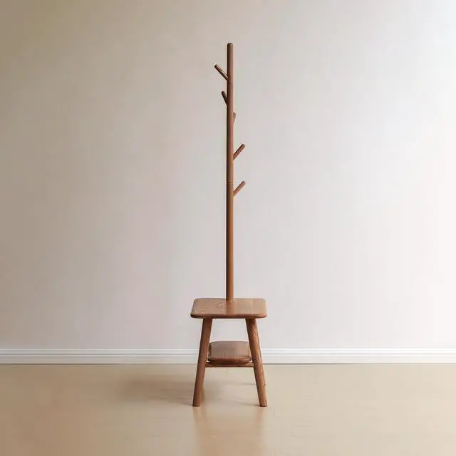 Alt view image 3 of 7 - (Walnut Color) Natural Solid Wood Shoe Stool With Cloth Hanger, Mid-Century Modern Storage Bench with High Rebound Sponge Cushion for Entryway and Living Spaces