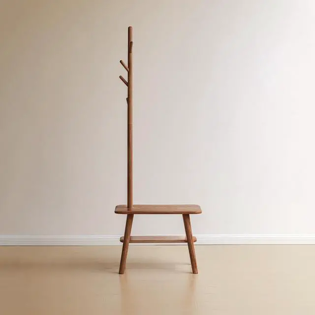 Alt view image 4 of 7 - (Walnut Color) Natural Solid Wood Shoe Stool With Cloth Hanger, Mid-Century Modern Storage Bench with High Rebound Sponge Cushion for Entryway and Living Spaces