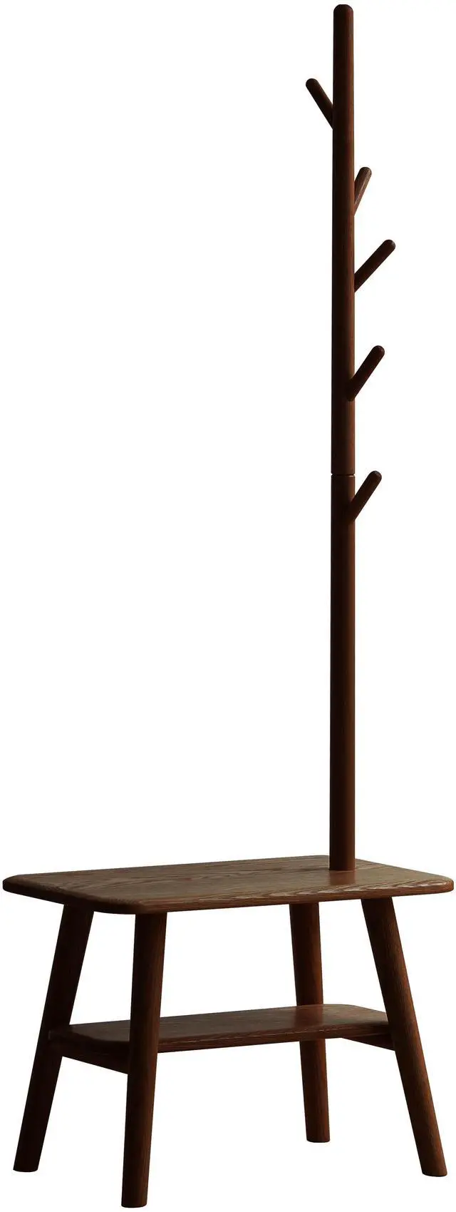 Main image of (Walnut Color) Natural Solid Wood Shoe Stool With Cloth Hanger, Mid-Century Modern Storage Bench with High Rebound Sponge Cushion for Entryway and Living Spaces