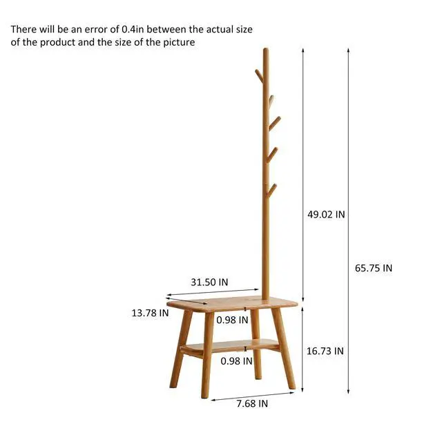 Alt view image 6 of 6 - (Natural Color) Natural Solid Wood Shoe Stool With Cloth Hanger, Mid-Century Modern Storage Bench with High Rebound Sponge Cushion for Entryway and Living Spaces