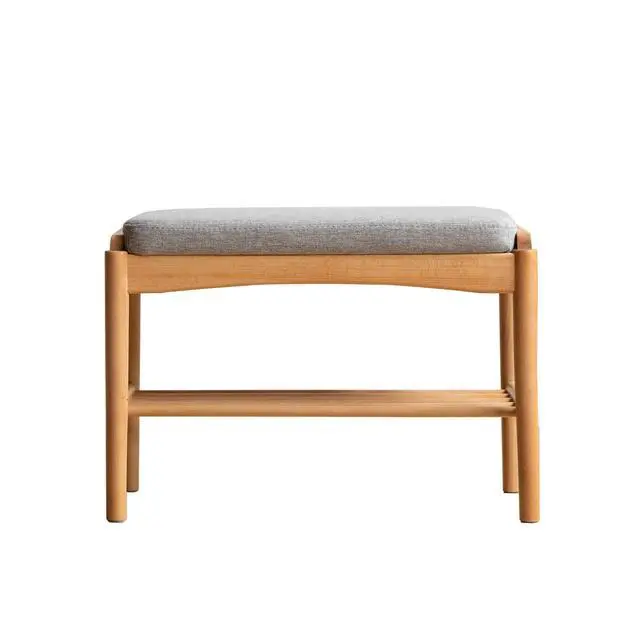 Alt view image 3 of 7 - (Beige) Natural Solid Wood Shoe Bench, Mid-Century Modern Storage Bench with High Rebound Sponge Cushion for Entryway and Living Spaces