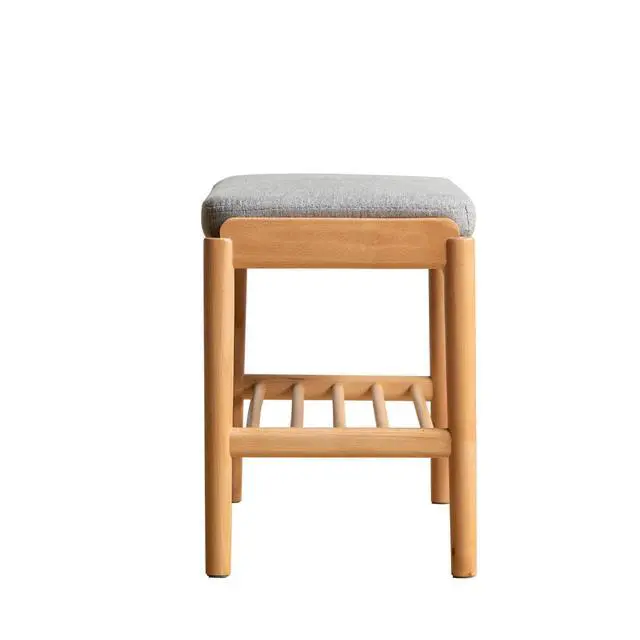 Alt view image 2 of 7 - (Beige) Natural Solid Wood Shoe Bench, Mid-Century Modern Storage Bench with High Rebound Sponge Cushion for Entryway and Living Spaces