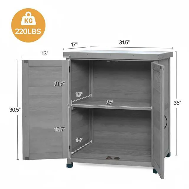 Alt view image 3 of 7 - Potting Bench with Storage Cabinet and Metal Table Top for Outdoor Patio,Outdoor Work Station Table